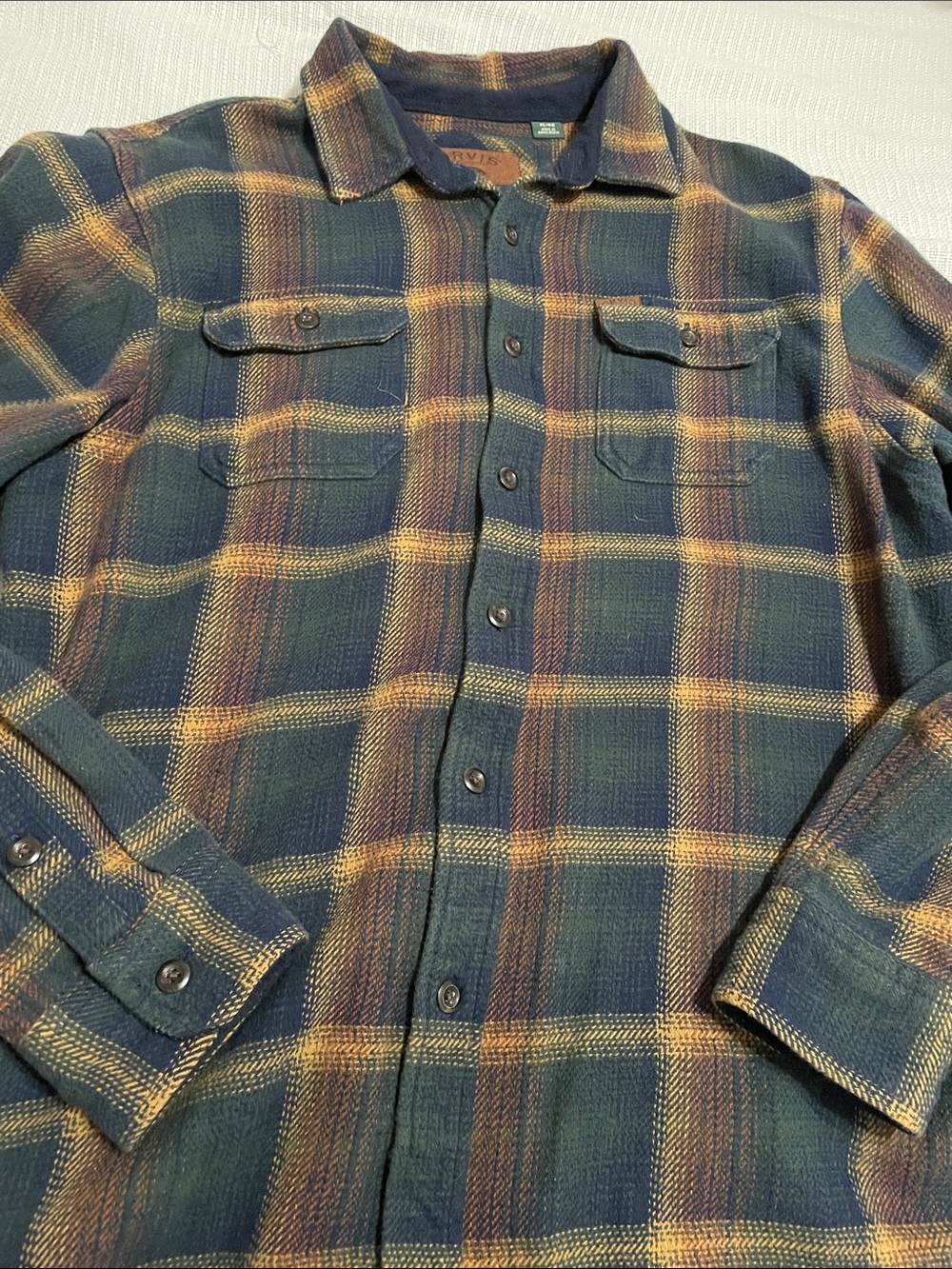 Orvis Men's Plaid Shirt Jacket in Green, Yellow & Brown
